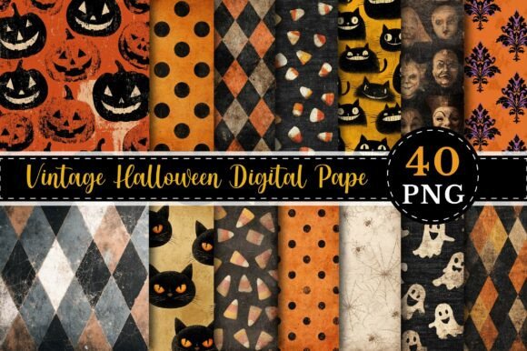 Download Vintage Halloween Digital Design Paper - Halloween digital Collection