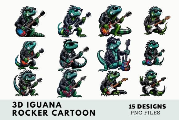 Download 3D Cartoon Iguana Rocker Illustration - Rocker Collection