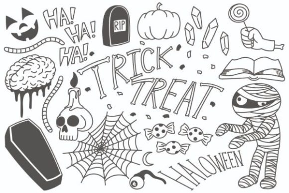 Download Set of Halloween Doodles, Trick or Treat - Premium Resources