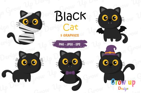 Download Happy Halloween Black Cat Clipart Set. - Premium Resources