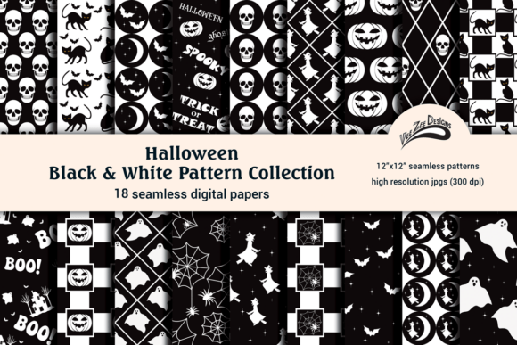 Download Black White Halloween Digital Paper Pack - Halloween digital Collection