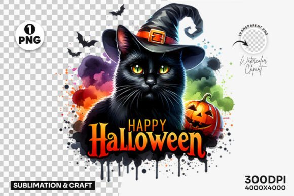 Download Happy Halloween Black Cat Witch Clipart - Premium Resources
